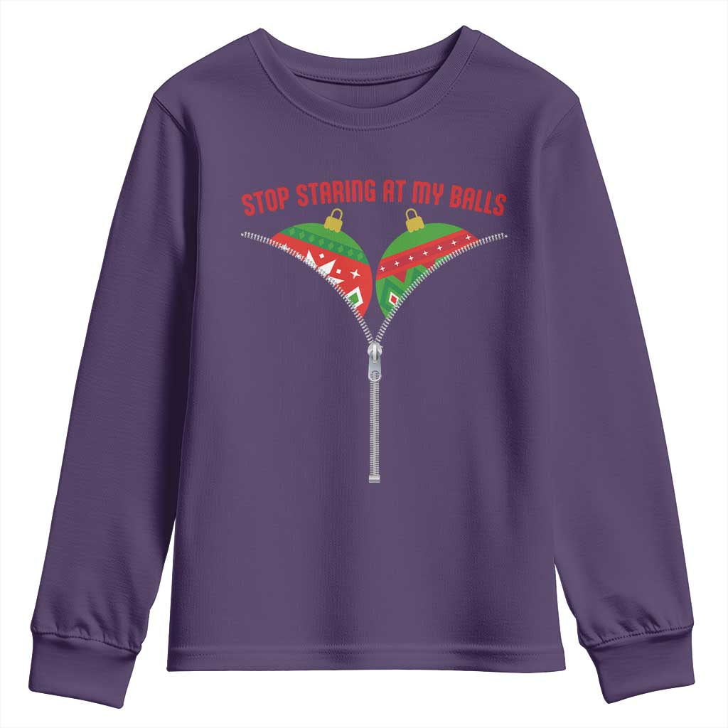 Funny Dirty Christmas Youth Sweatshirt Stop Staring At My Balls TS14 Purple Print Your Wear