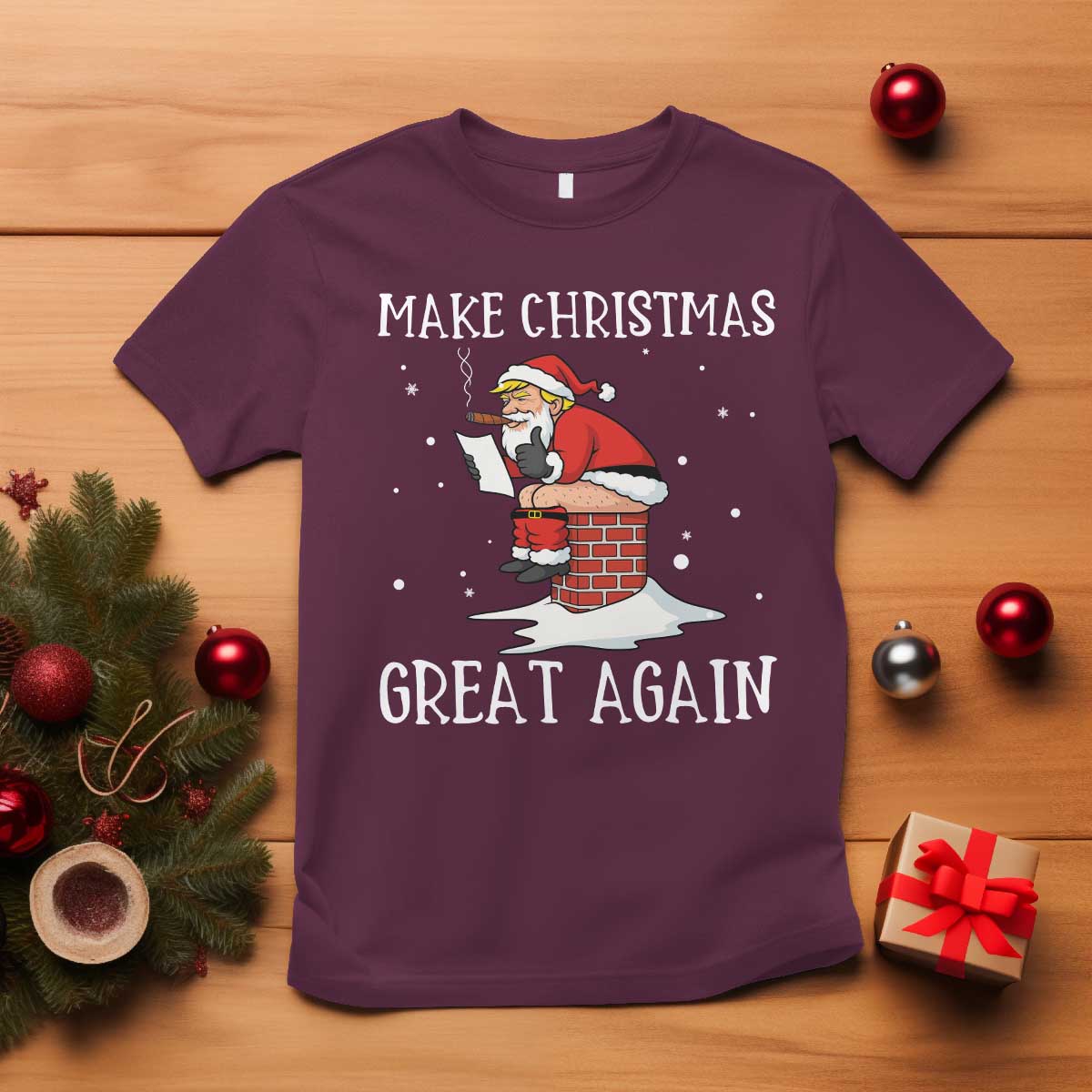 Funny Santa Trump T Shirt Make Christmas Great Again TS14 Maroon Print Your Wear