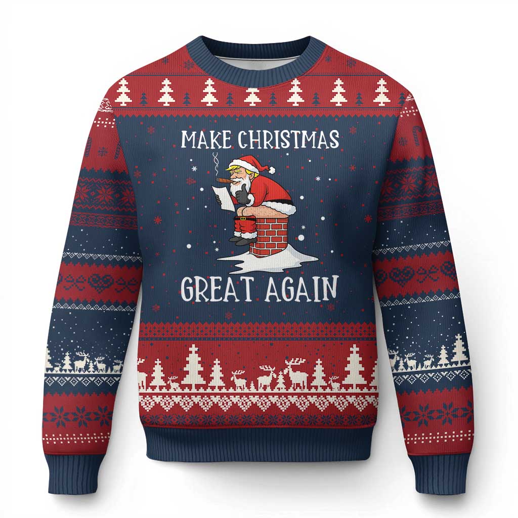 Funny Santa Trump Ugly Christmas Sweater Make Xmas Great Again TS14 Navy Red Print Your Wear