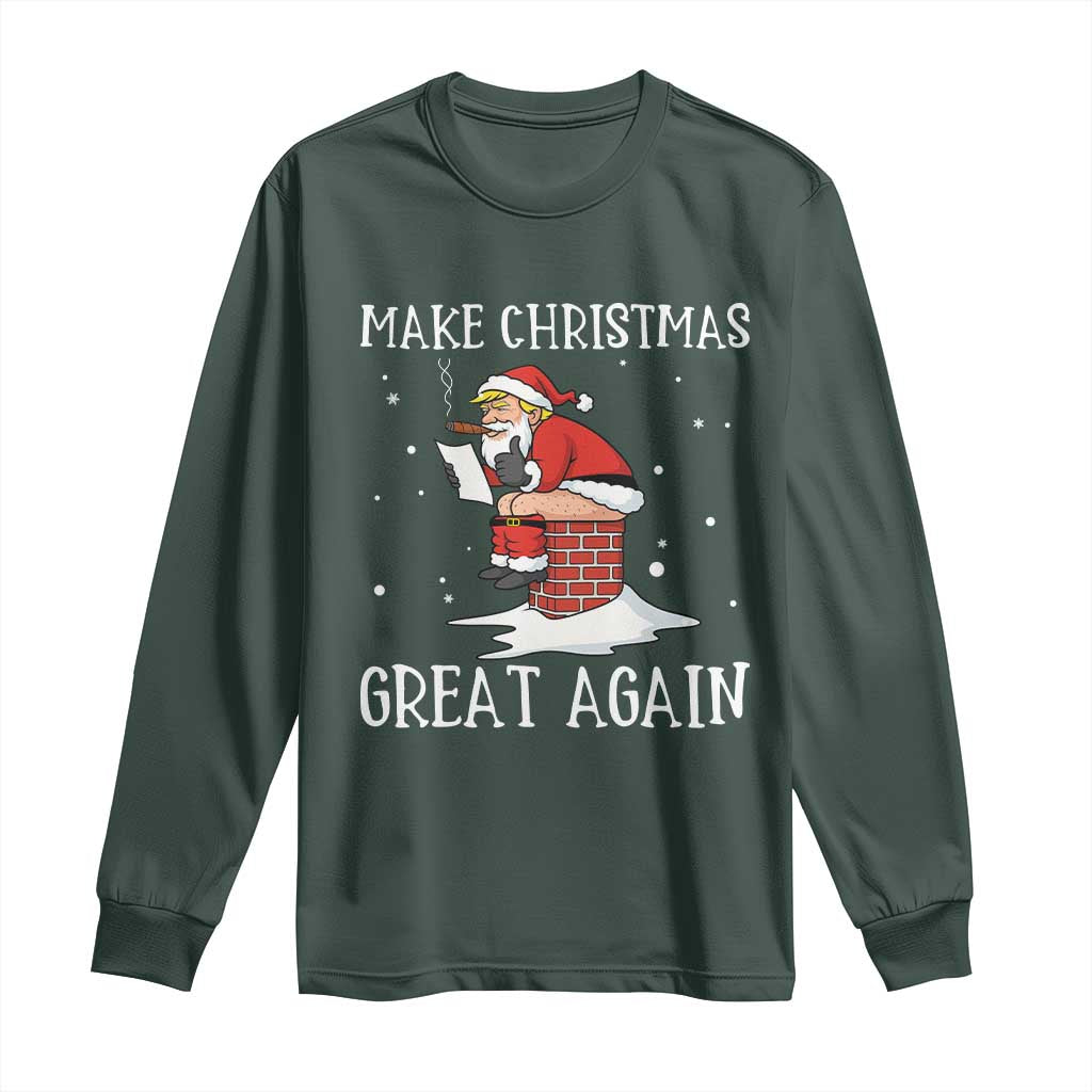 Funny Santa Trump Long Sleeve Shirt Make Christmas Great Again TS14 Dark Forest Green Print Your Wear