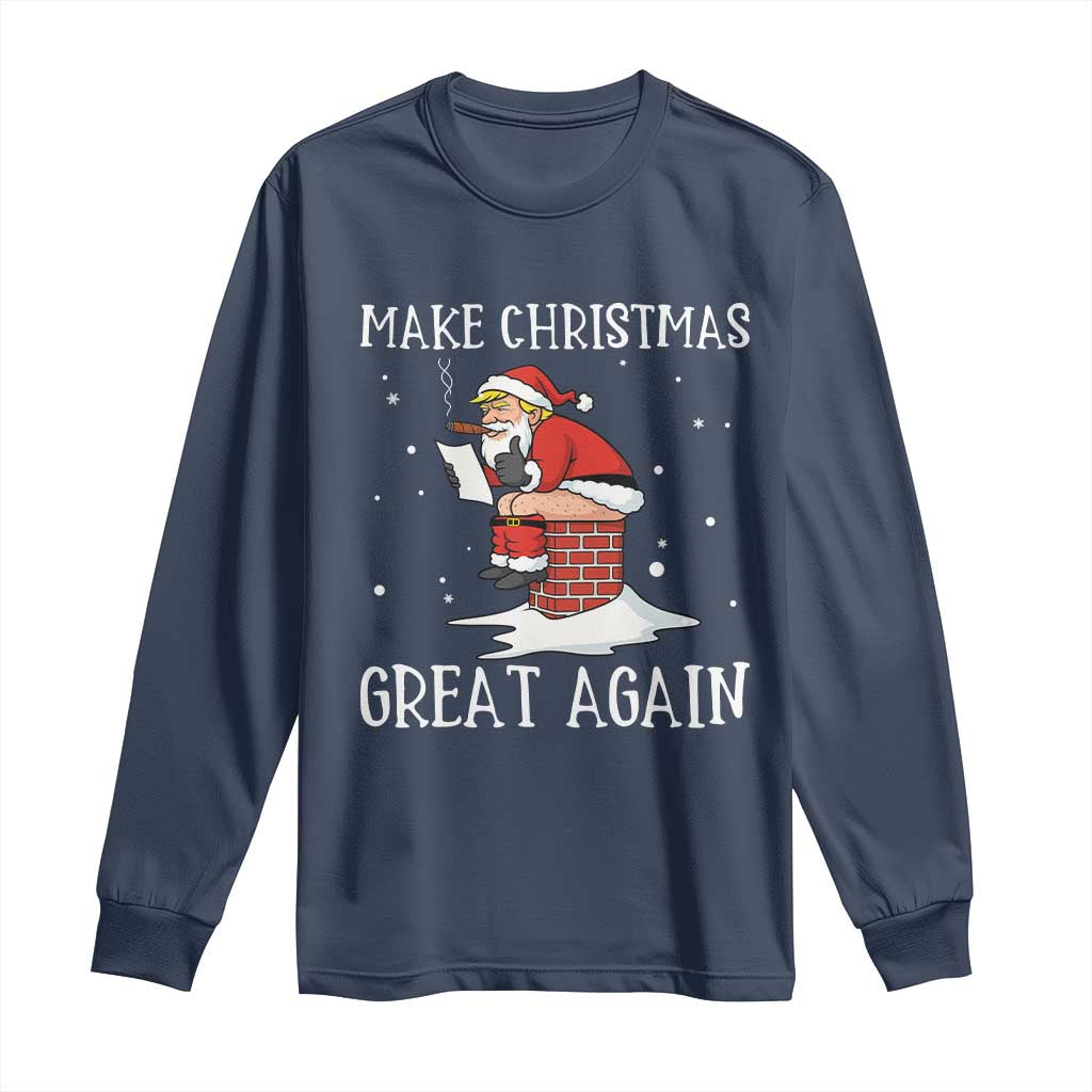 Funny Santa Trump Long Sleeve Shirt Make Christmas Great Again TS14 Navy Print Your Wear