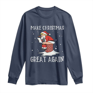 Funny Santa Trump Long Sleeve Shirt Make Christmas Great Again TS14 Navy Print Your Wear