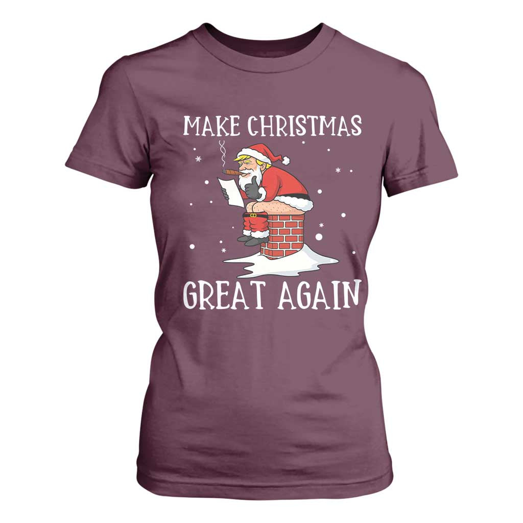Funny Santa Trump T Shirt For Women Make Christmas Great Again TS14 Maroon Print Your Wear