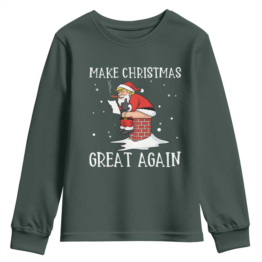 Funny Santa Trump Youth Sweatshirt Make Christmas Great Again TS14 Dark Forest Green Print Your Wear