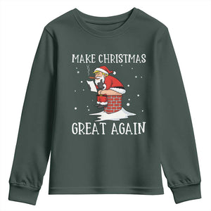 Funny Santa Trump Youth Sweatshirt Make Christmas Great Again TS14 Dark Forest Green Print Your Wear