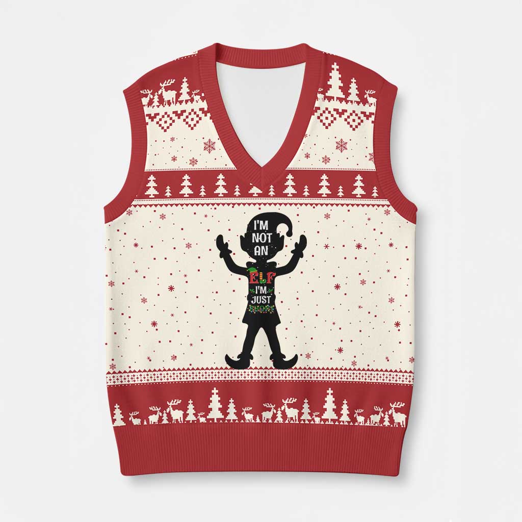 Funny Xmas Matching Family V-Neck Knit Sweater Vest I Am Not An Elf Im Just Short TS14 Beige Red Print Your Wear