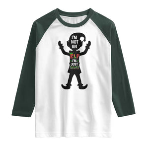Funny Christmas Matching Family Raglan Shirt I Am Not An Elf Im Just Short TS14 White Dark Forest Green Print Your Wear
