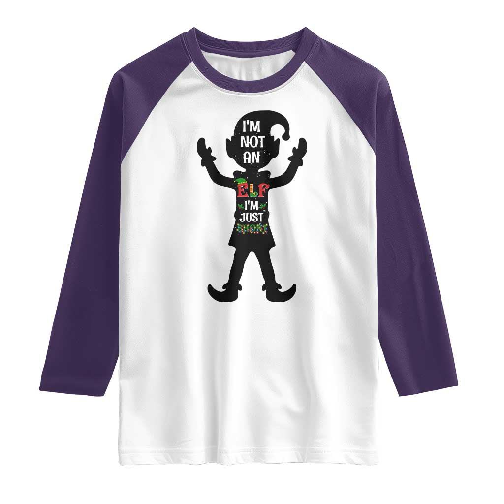 Funny Christmas Matching Family Raglan Shirt I Am Not An Elf Im Just Short TS14 White Purple Print Your Wear