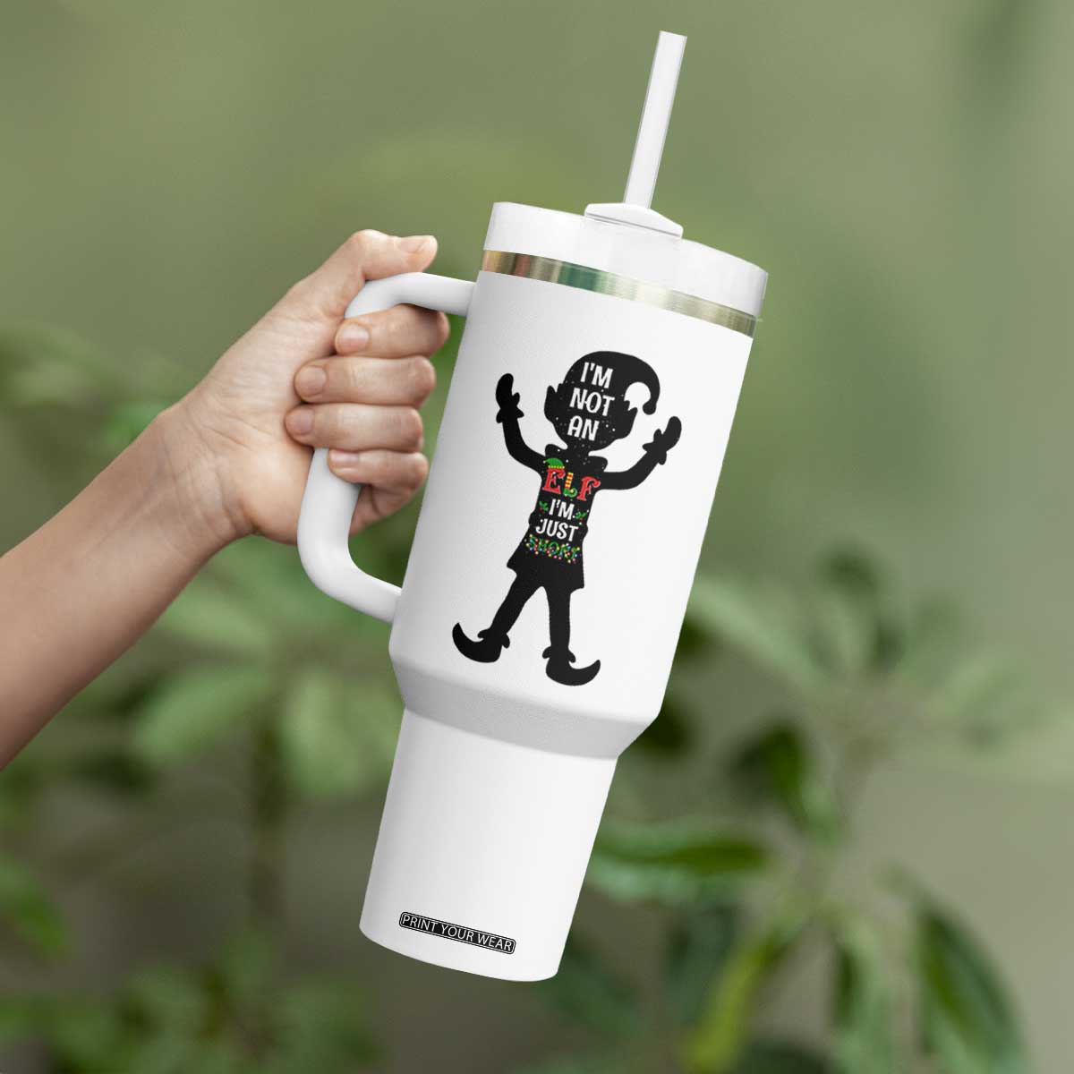 Funny Christmas Matching Family Tumbler With Handle I Am Not An Elf Im Just Short TS14 Print Your Wear