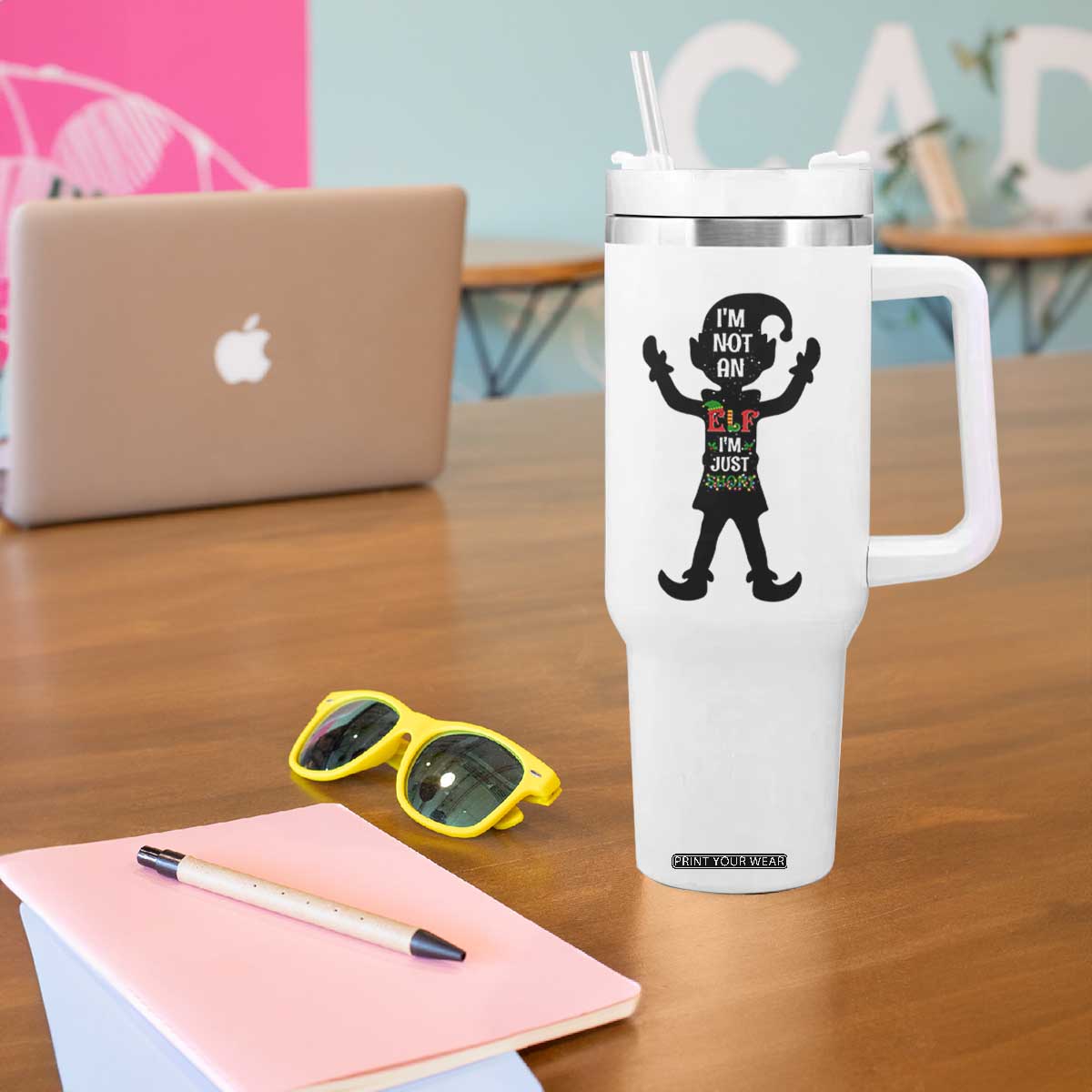 Funny Christmas Matching Family Tumbler With Handle I Am Not An Elf Im Just Short TS14 Print Your Wear