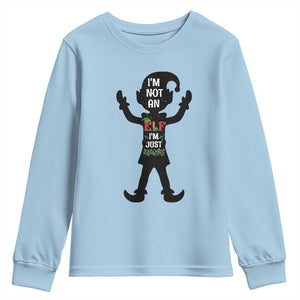 Funny Christmas Matching Family Youth Sweatshirt I Am Not An Elf Im Just Short TS14 Light Blue Print Your Wear