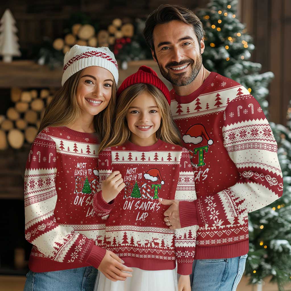 Funny Xmas Matching Family Ugly Christmas Sweater Most Likely To Fart On Santa Lap TS14 Red Beige Print Your Wear