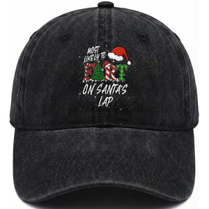 Funny Christmas Matching Family Washed Cotton Baseball Cap Most Likely To Fart On Santa Lap TS14 Washed Cap Universal Fit Black Print Your Wear