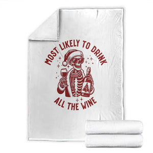 Funny Skeleton Christmas Throw Blanket Most Likely To Drink All The Wine TS14 White Print Your Wear