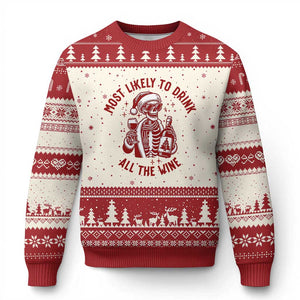 Funny Skeleton Xmas Ugly Christmas Sweater Most Likely To Drink All The Wine TS14 Beige Red Print Your Wear