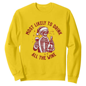 Funny Skeleton Christmas Sweatshirt Most Likely To Drink All The Wine TS14 Daisy Print Your Wear