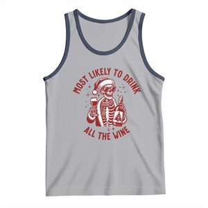 Funny Skeleton Christmas Tank Top Most Likely To Drink All The Wine TS14 Athletic Heather Navy Print Your Wear
