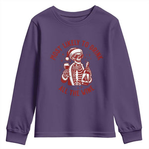 Funny Skeleton Christmas Youth Sweatshirt Most Likely To Drink All The Wine TS14 Purple Print Your Wear