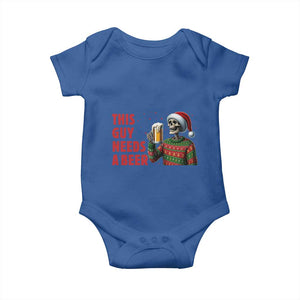 Funny Skeleton Beer Christmas Baby Onesie This Guy Needs A Beer TS14 Royal Blue Print Your Wear