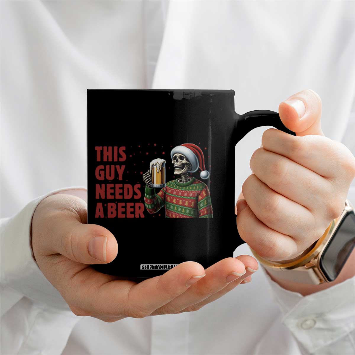 Funny Skeleton Beer Christmas Coffee Mug This Guy Needs A Beer TS14 Print Your Wear