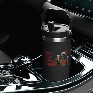 Funny Skeleton Beer Christmas Flip Straw Tumbler This Guy Needs A Beer TS14 Print Your Wear
