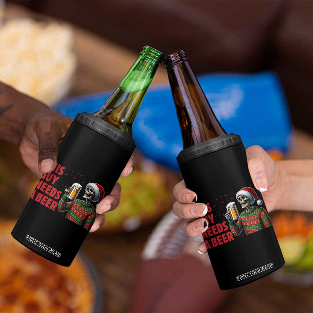 Funny Skeleton Beer Christmas 4 in 1 Can Cooler Tumbler This Guy Needs A Beer TS14 Print Your Wear