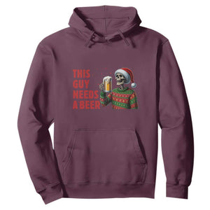 Funny Skeleton Beer Christmas Hoodie This Guy Needs A Beer TS14 Maroon Print Your Wear