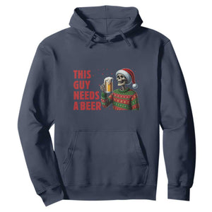 Funny Skeleton Beer Christmas Hoodie This Guy Needs A Beer TS14 Navy Print Your Wear