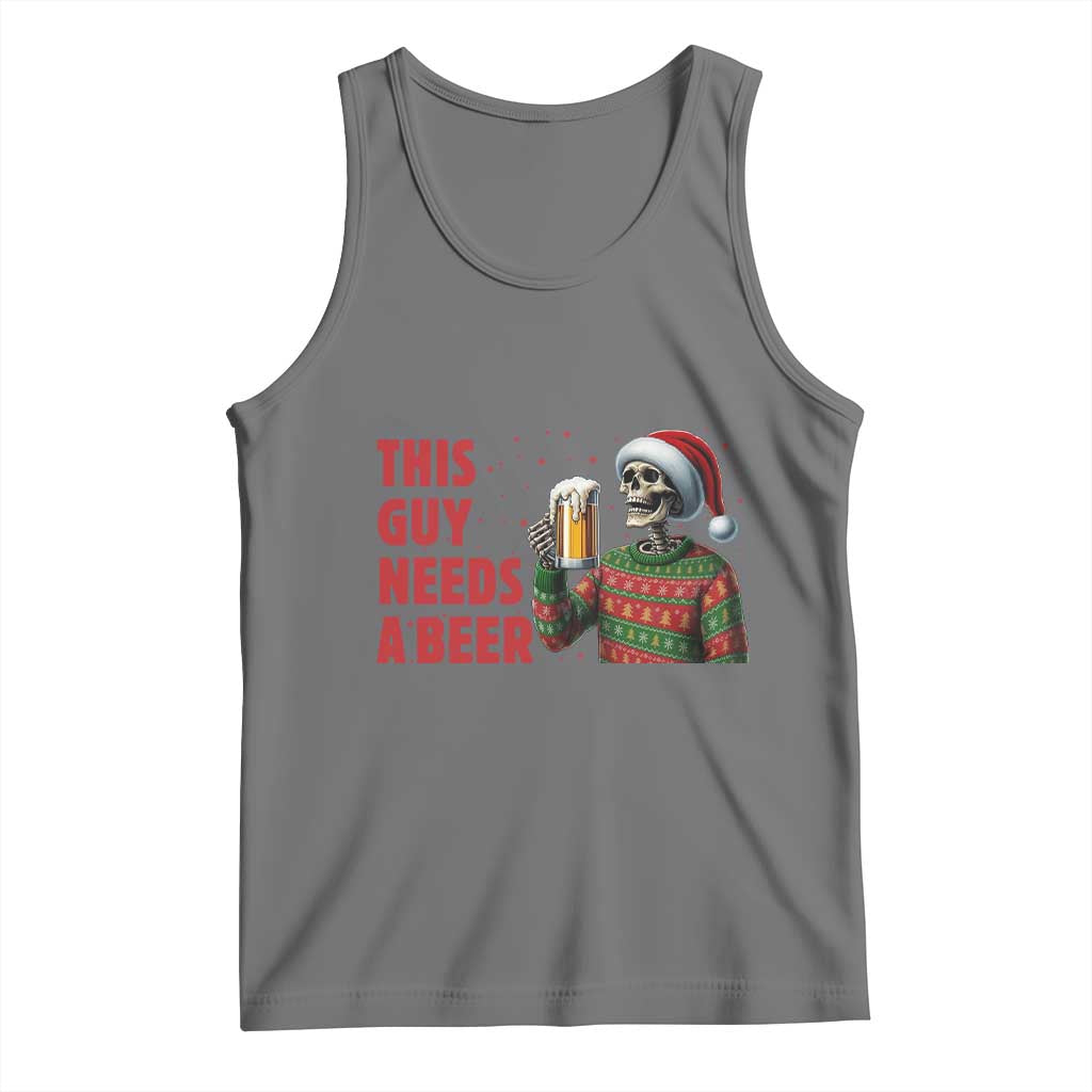 Funny Skeleton Beer Christmas Tank Top This Guy Needs A Beer TS14 Black Heather Print Your Wear