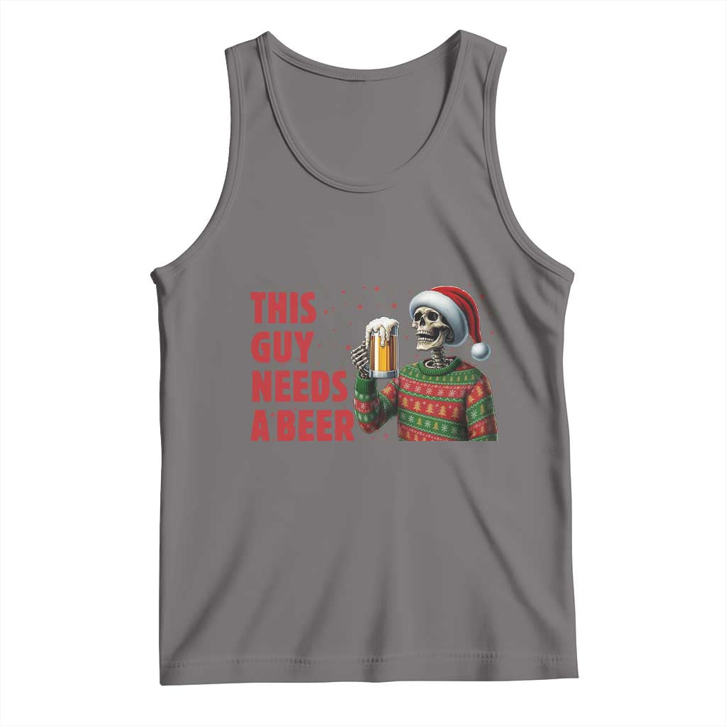 Funny Skeleton Beer Christmas Tank Top This Guy Needs A Beer TS14 Deep Heather Print Your Wear