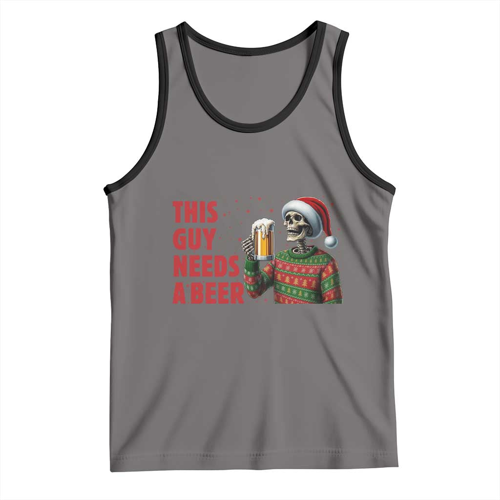 Funny Skeleton Beer Christmas Tank Top This Guy Needs A Beer TS14 Deep Heather Black Print Your Wear