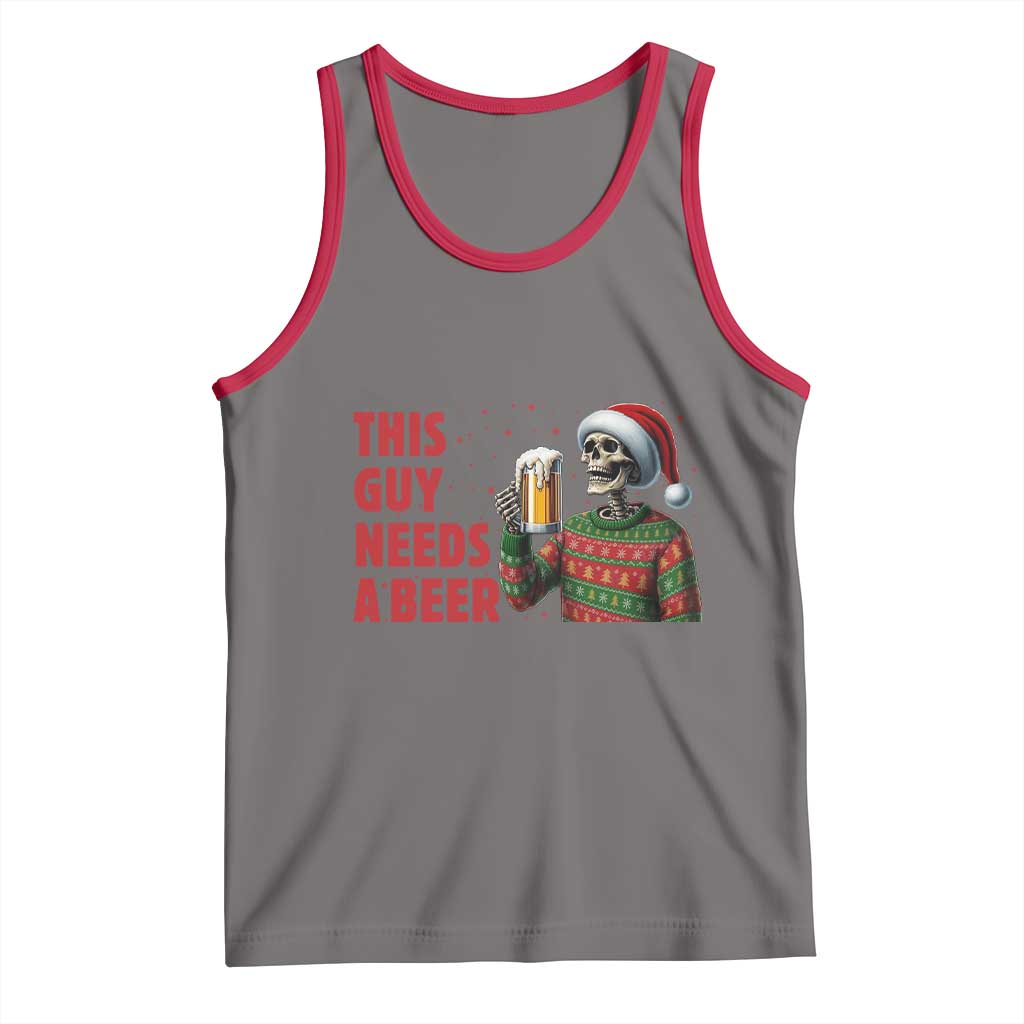 Funny Skeleton Beer Christmas Tank Top This Guy Needs A Beer TS14 Deep Heather Red Print Your Wear