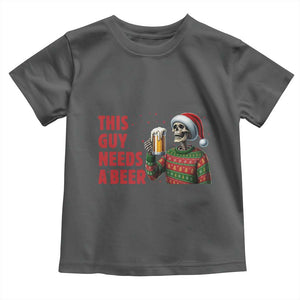 Funny Skeleton Beer Christmas Toddler T Shirt This Guy Needs A Beer TS14 Dark Heather Print Your Wear