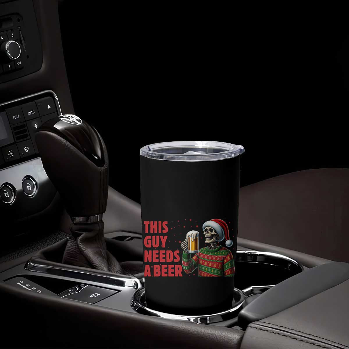 Funny Skeleton Beer Christmas Tumbler Cup This Guy Needs A Beer TS14 Print Your Wear