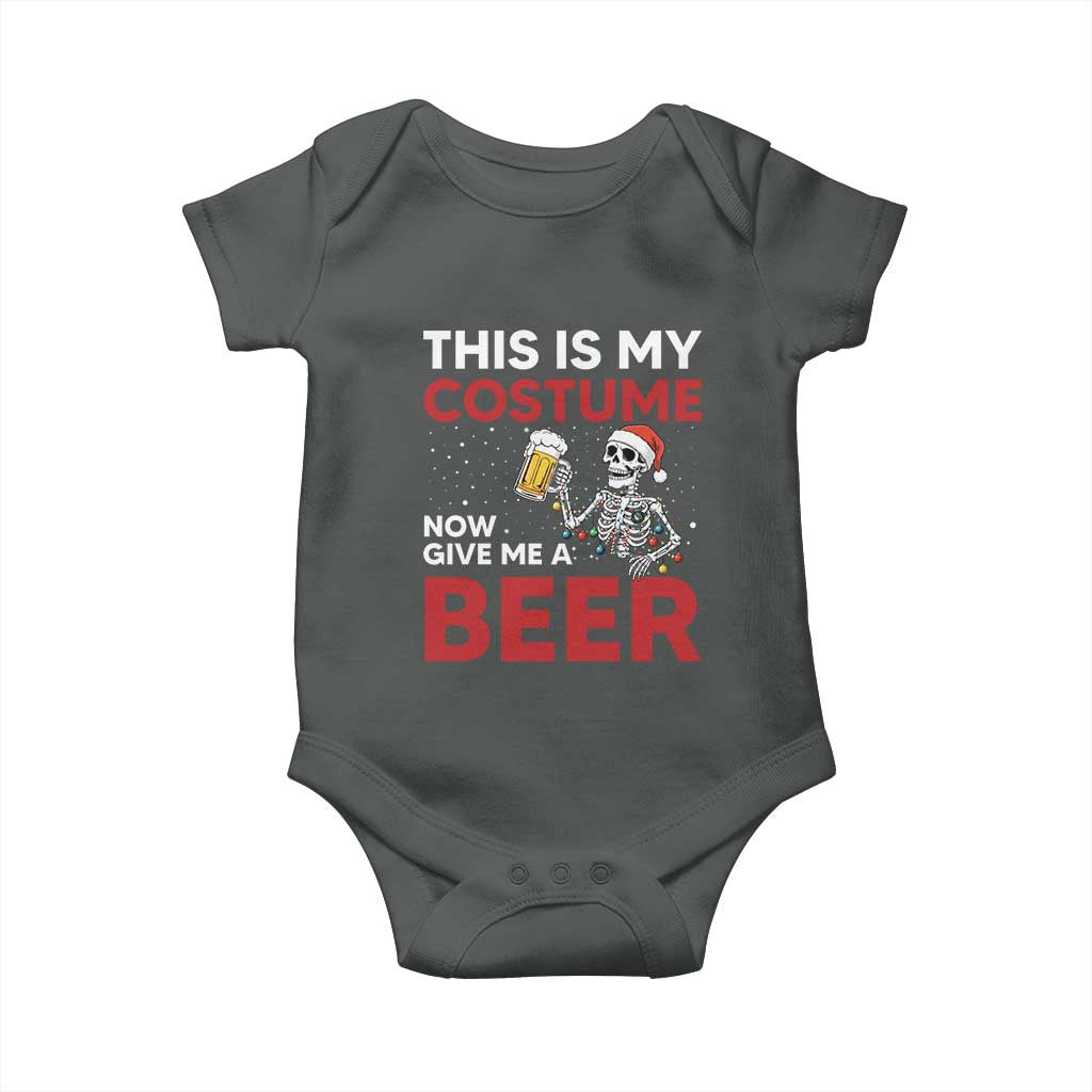 Funny Skeleton Beer Christmas Baby Onesie This Is My Costume Now Give Me A Beer TS14 Dark Heather Print Your Wear