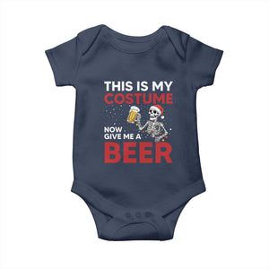 Funny Skeleton Beer Christmas Baby Onesie This Is My Costume Now Give Me A Beer TS14 Navy Print Your Wear