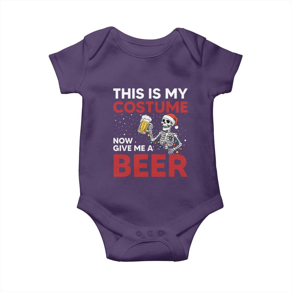 Funny Skeleton Beer Christmas Baby Onesie This Is My Costume Now Give Me A Beer TS14 Purple Print Your Wear