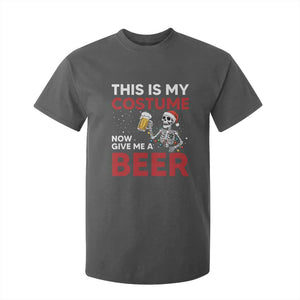 Funny Skeleton Beer Christmas T Shirt For Kid This Is My Costume Now Give Me A Beer TS14 Dark Heather Print Your Wear
