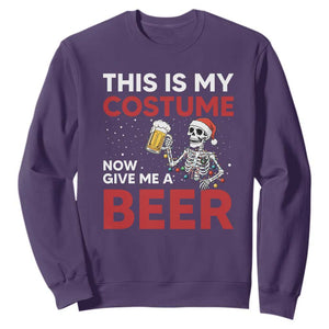 Funny Skeleton Beer Christmas Sweatshirt This Is My Costume Now Give Me A Beer TS14 Purple Print Your Wear