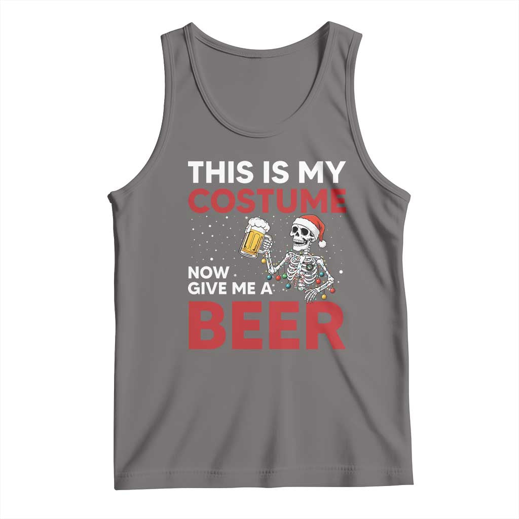 Funny Skeleton Beer Christmas Tank Top This Is My Costume Now Give Me A Beer TS14 Deep Heather Print Your Wear