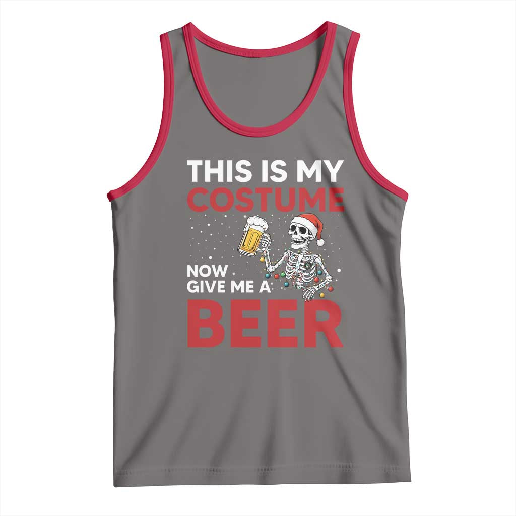 Funny Skeleton Beer Christmas Tank Top This Is My Costume Now Give Me A Beer TS14 Deep Heather Red Print Your Wear