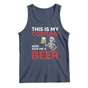Funny Skeleton Beer Christmas Tank Top This Is My Costume Now Give Me A Beer TS14 Navy Print Your Wear