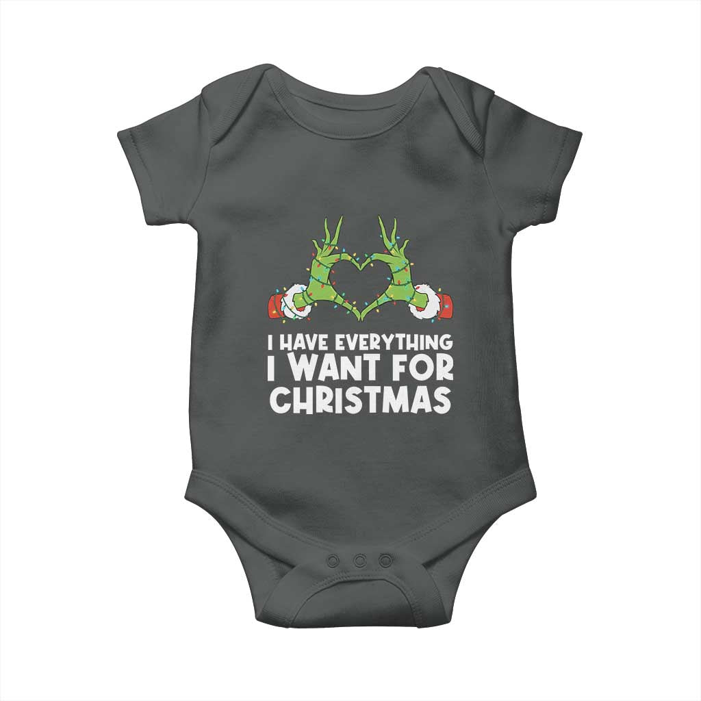 Funny Elf Hand Christmas Baby Onesie I Have Everything I Want For Christmas TS14 Dark Heather Print Your Wear