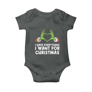 Funny Elf Hand Christmas Baby Onesie I Have Everything I Want For Christmas TS14 Dark Heather Print Your Wear