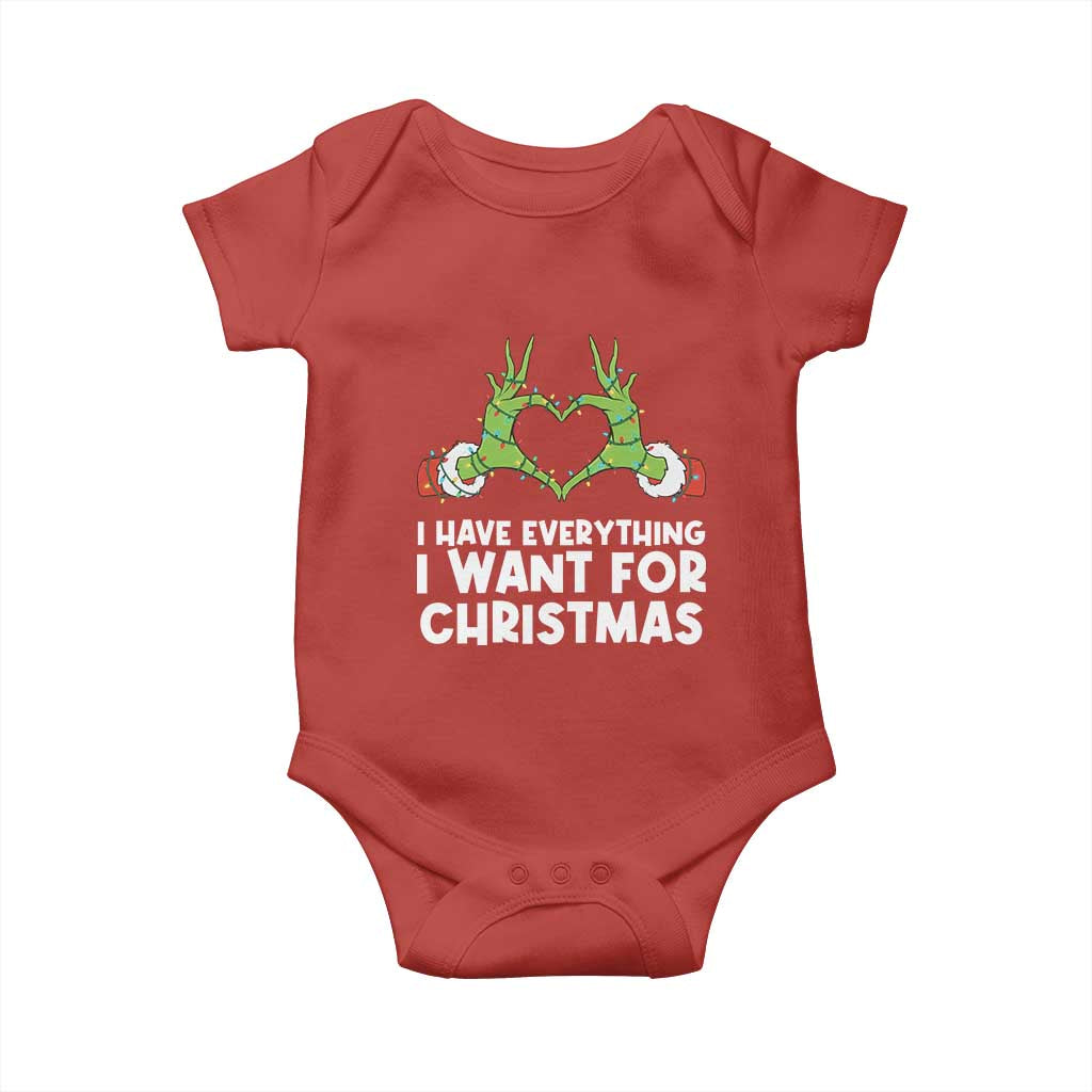 Funny Elf Hand Christmas Baby Onesie I Have Everything I Want For Christmas TS14 Red Print Your Wear