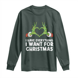Funny Elf Hand Christmas Long Sleeve Shirt I Have Everything I Want For Christmas TS14 Dark Forest Green Print Your Wear
