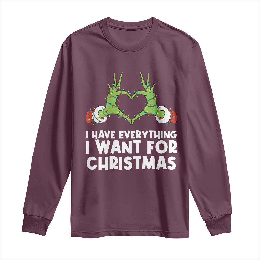 Funny Elf Hand Christmas Long Sleeve Shirt I Have Everything I Want For Christmas TS14 Maroon Print Your Wear