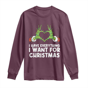Funny Elf Hand Christmas Long Sleeve Shirt I Have Everything I Want For Christmas TS14 Maroon Print Your Wear
