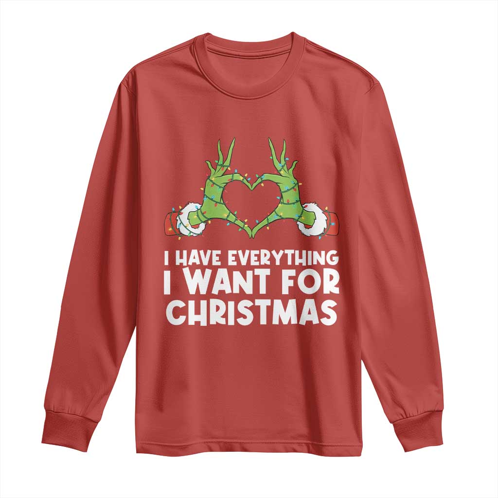 Funny Elf Hand Christmas Long Sleeve Shirt I Have Everything I Want For Christmas TS14 Red Print Your Wear