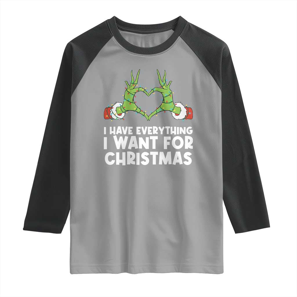 Funny Elf Hand Christmas Raglan Shirt I Have Everything I Want For Christmas TS14 Sport Gray Black Print Your Wear